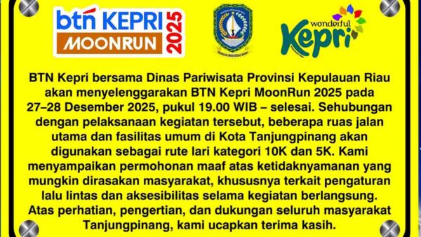 BTN Kepri Moon Run 2025, Pemprov Kepri Terapkan Penutupan Jalan Sementara di Depan Gedung Daerah Tanjungpinang